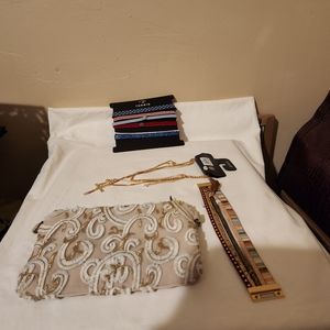 SIX PIECE CHOKER/ THREE PIECE CROSS NECKLACES/ BRACELET & JEWELRY POUCH